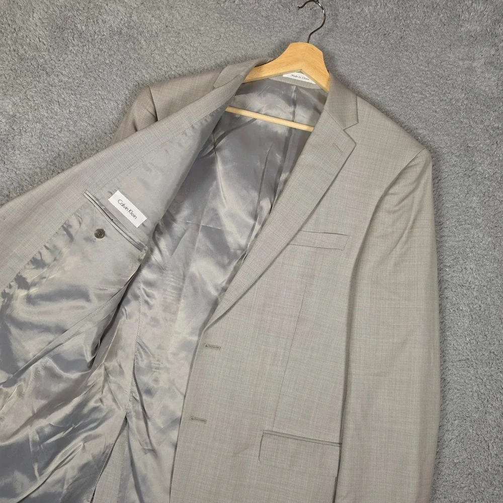 Calvin Klein Blazer Men 42L Gray Excellent 100% Wool Two Button Suit Jacket